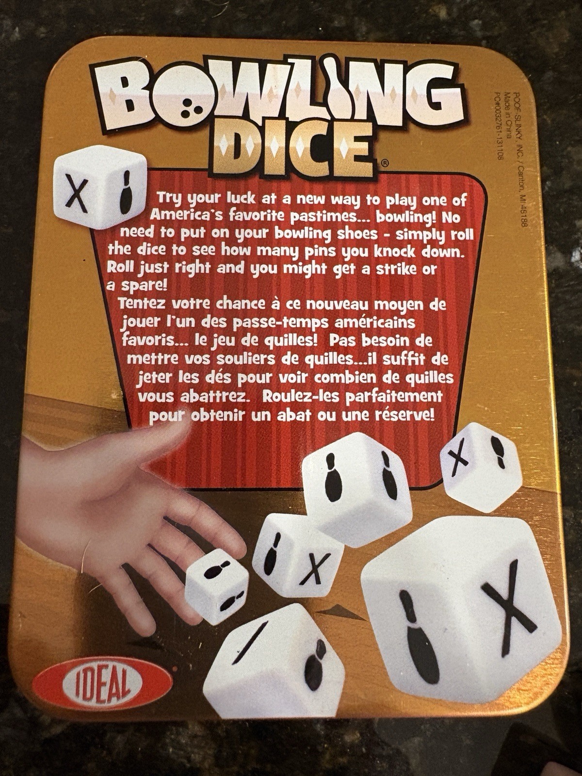 Ideal Bowling Dice Game 10 Dice & Score Pad Tin Container Complete Instructions