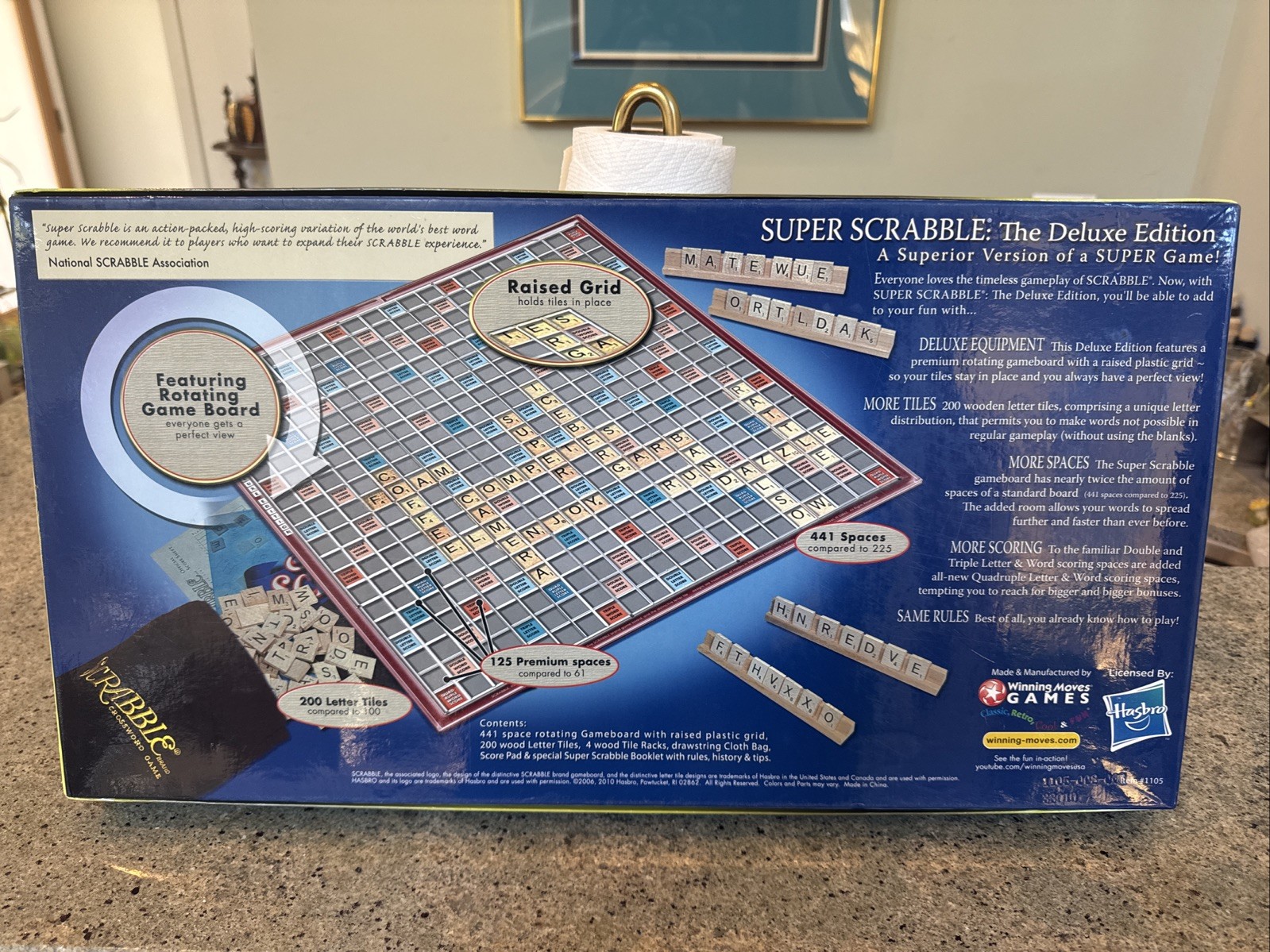 Super Scrabble Deluxe Edition Crossword Game Rotating Board Hasbro 2010