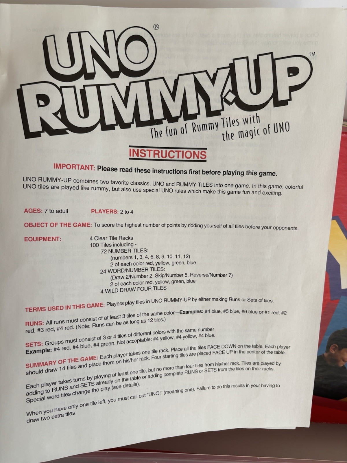 Uno Rummy Up Game Fun Of Rummy Tiles 1993 READ