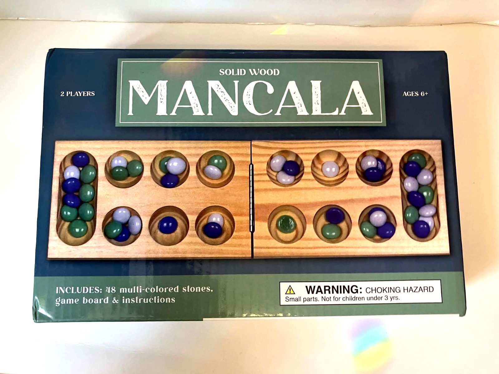 Classic Folding Wooden Mancala Family Stratergy Board Game Multicolor Stone 6+