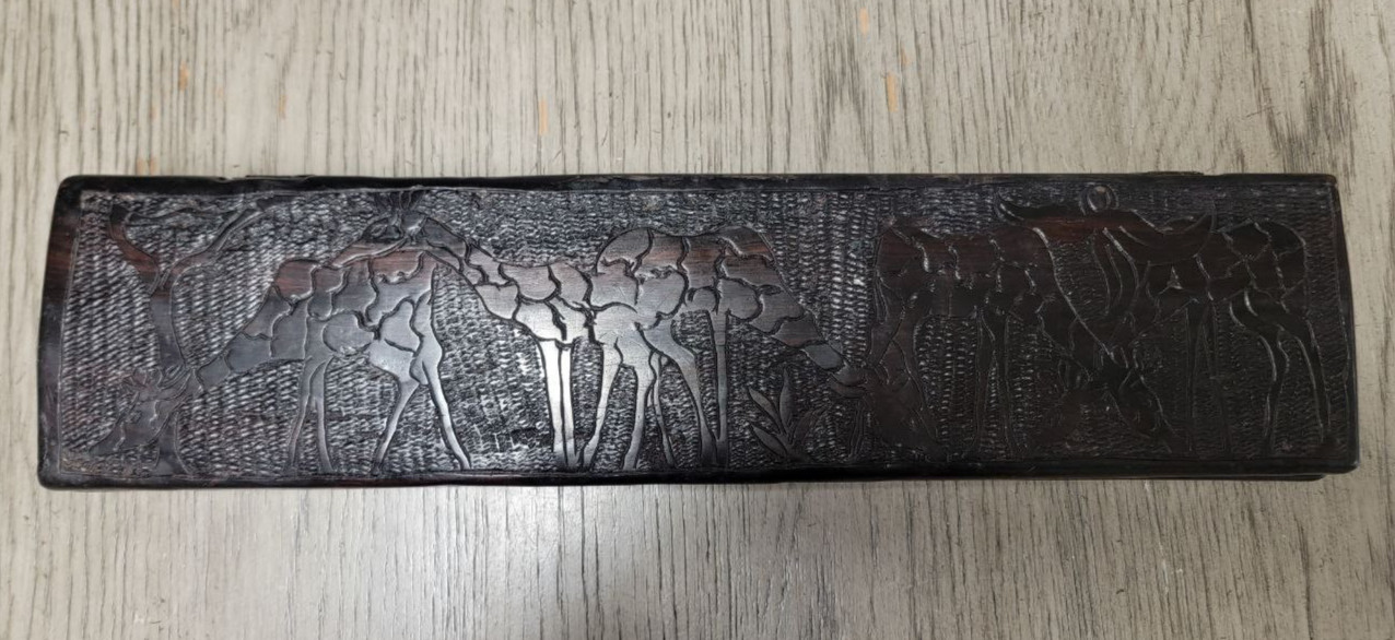 Vtg African Heavy Wood Game Board Antique Bao Mancala Hand Carved Giraffes 17″