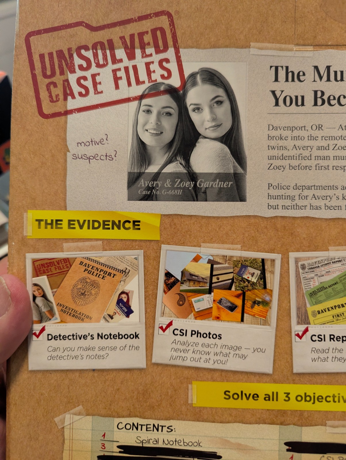 UNSOLVED CASE FILES AVERY & ZOEY GARDNER CASE Detective Game SEALED 2022