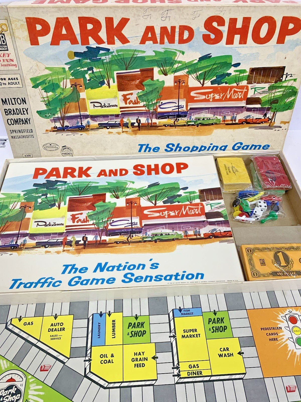 Vintage 1953 1960 Park And Shop Milton Bradley Board Shopping Game 4300 Complete
