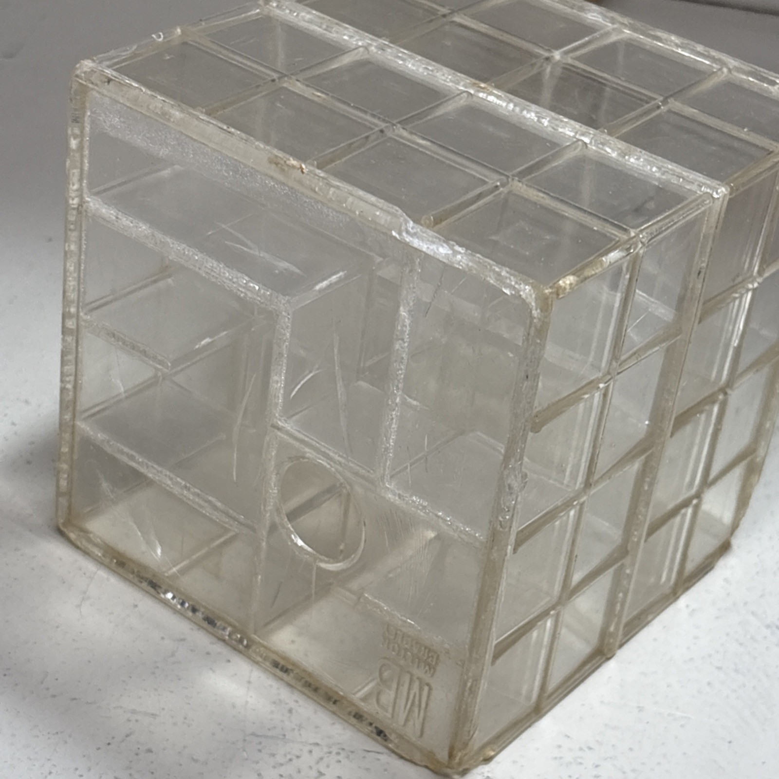 1960’s Milton Bradley Try-It Puzzle Maze Box Game 4″ Cube Vintage w/marble Works