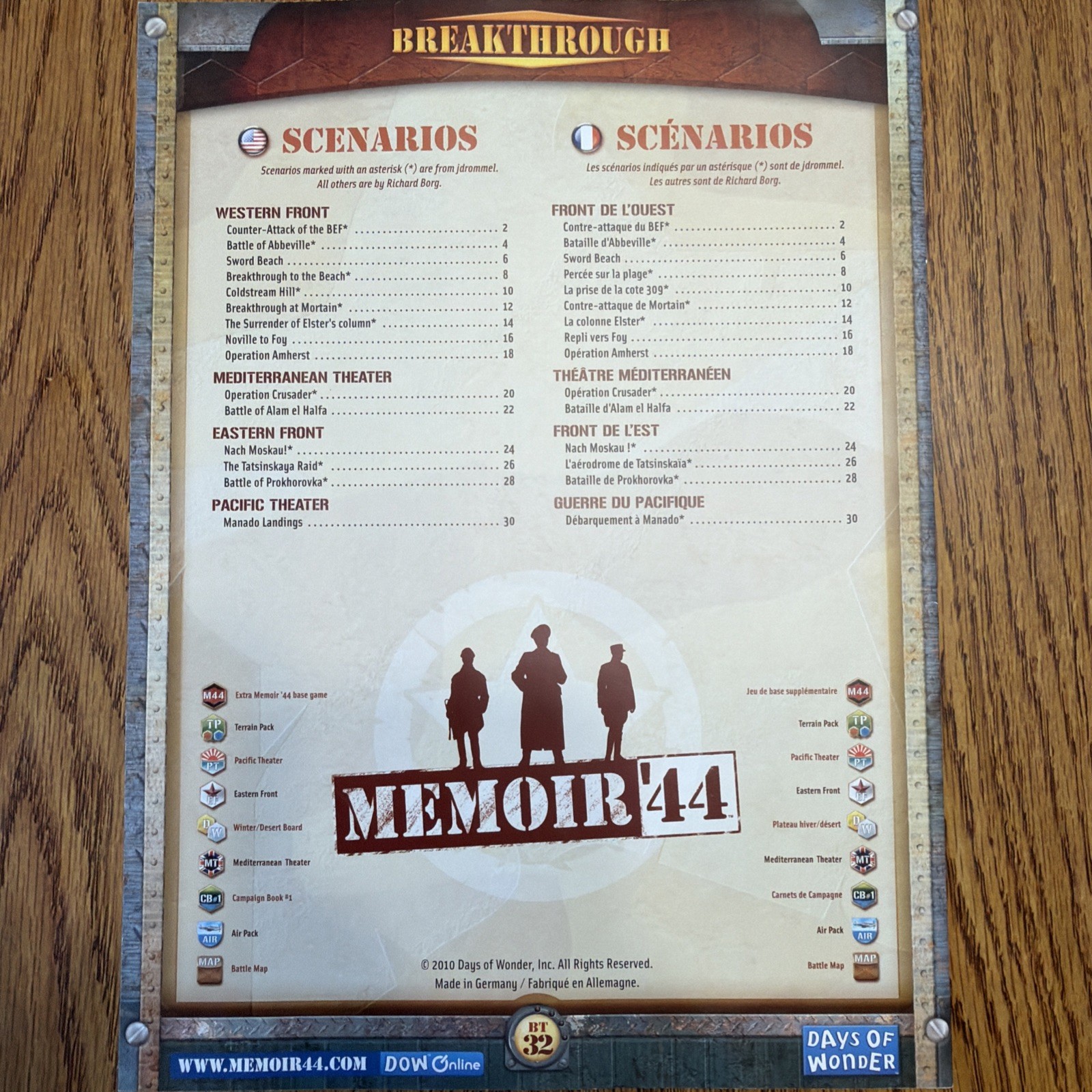 Memoir ’44 Breakthrough Board Maps & Manual Days of Wonder 15 Scenarios – EUC