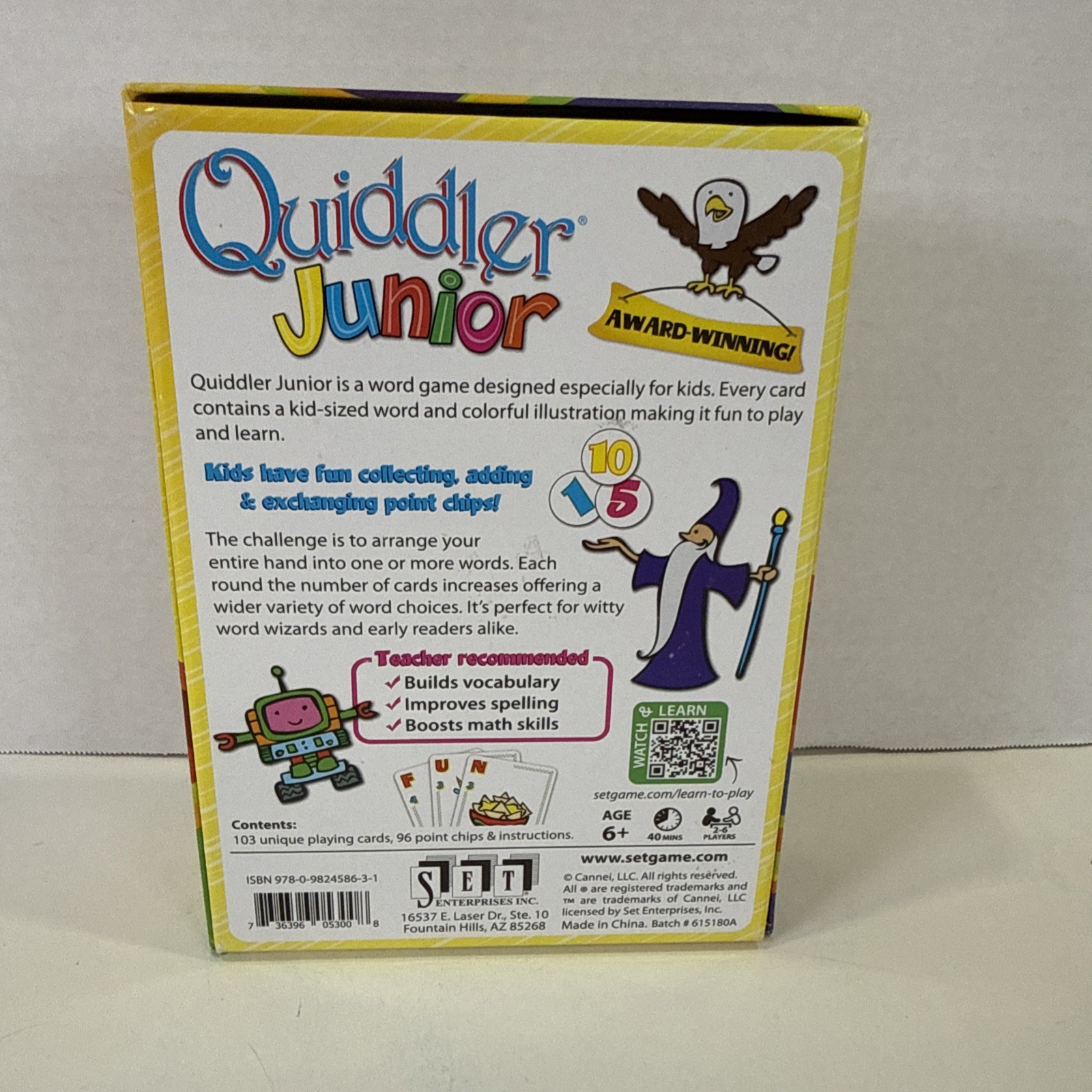 Quiddler Junior Set Enterprises Inc Game COMPLETE Ages 6+ Word Game Vocabulary