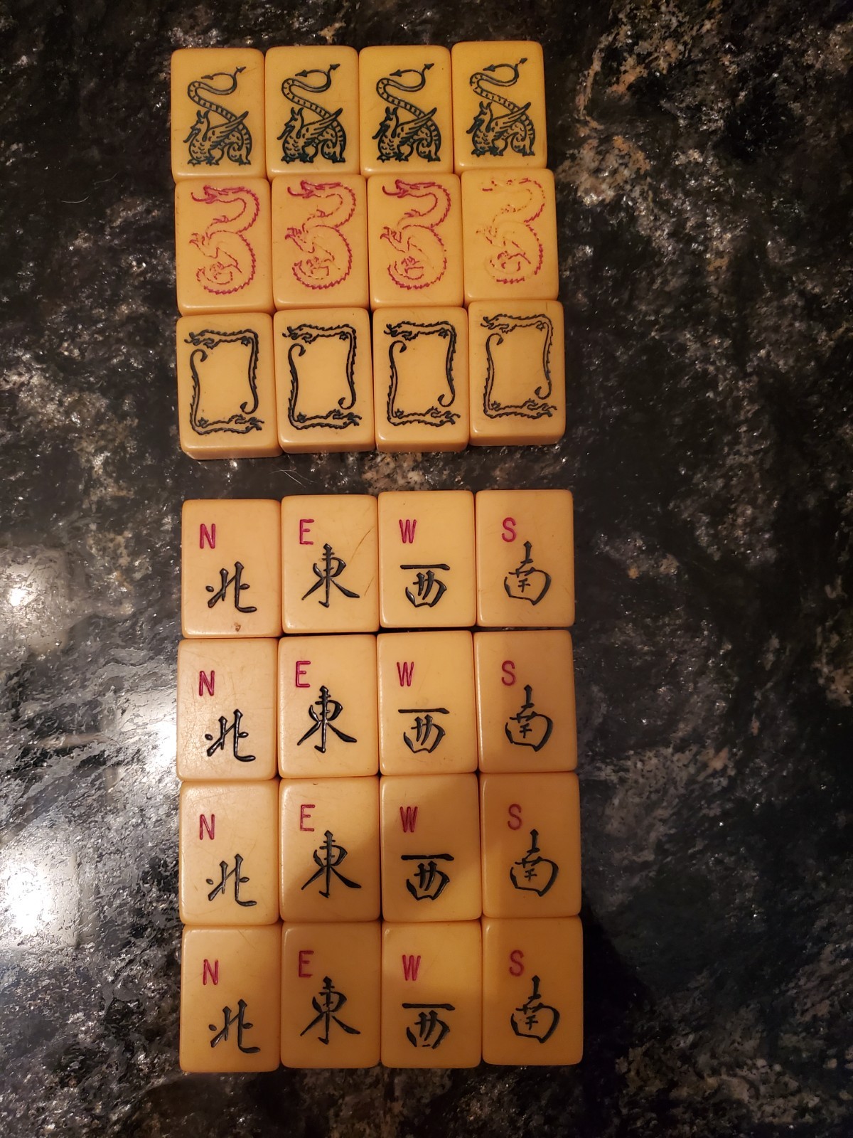 Vtg 1940s Cardinal Mahjong Set Green Alligator Case Standing Pheasant 164 Tiles
