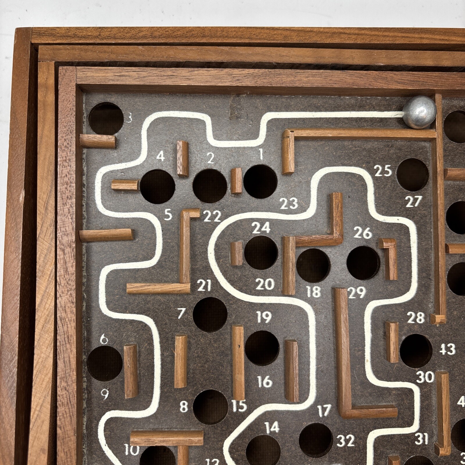 Vtg 80s Labyrinth Wooden Steel Ball Marble Tilting Maze Puzzle Game Roll-A-Maze