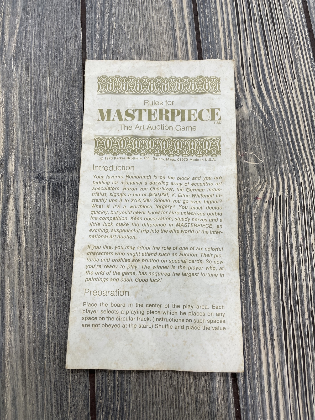 Masterpiece The Art Auction Game Replacement Parts Piece 1970 instructions