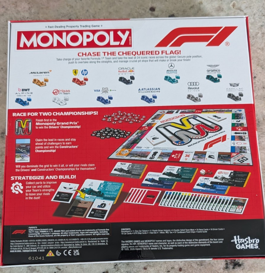 Monopoly F1 Edition Board Game Officially Licensed – Hasbro Games – Brand New