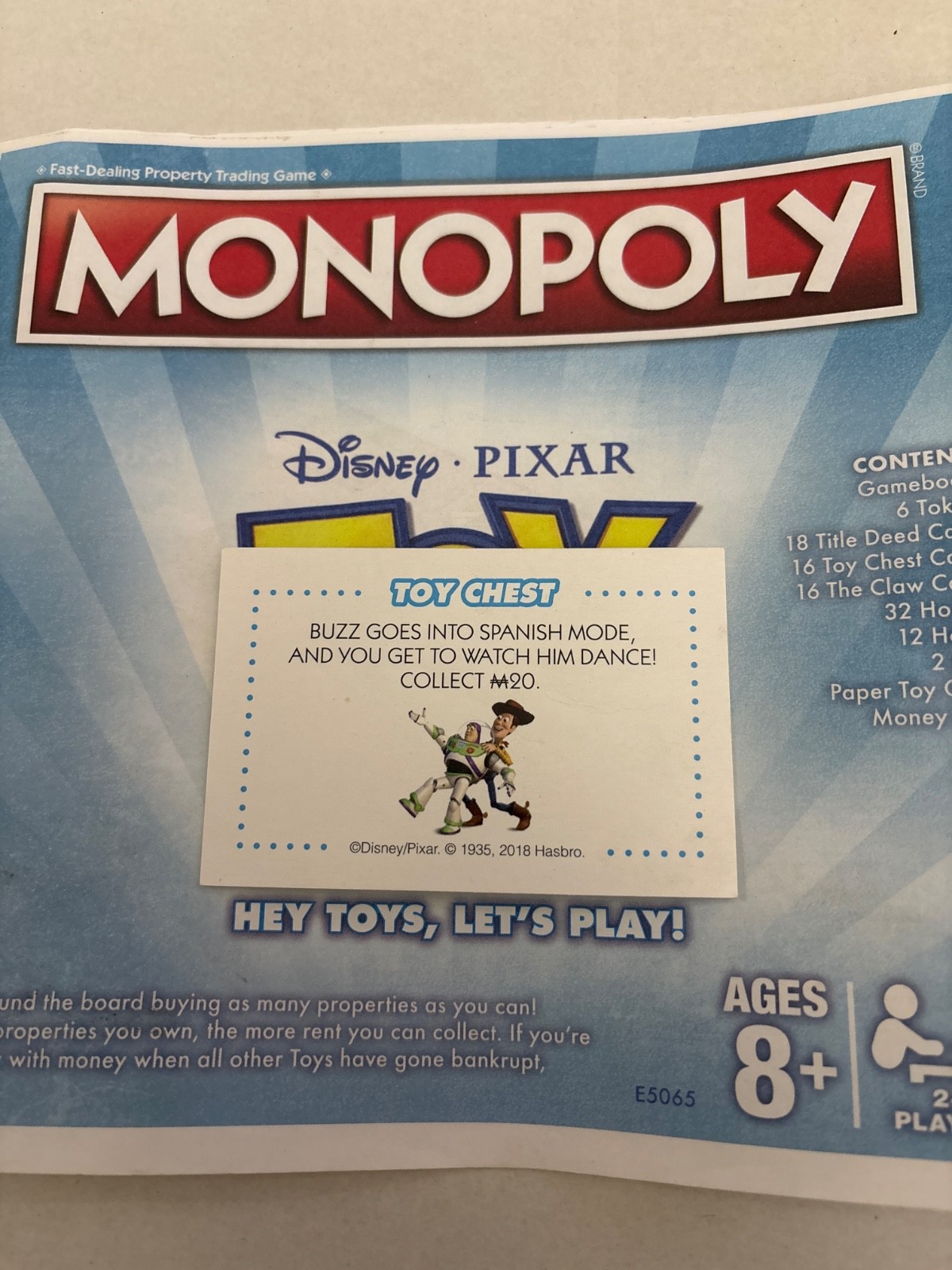 2018 Monopoly Toy Story Buzz Goes Into Spanish Mode Community Chest Card Game