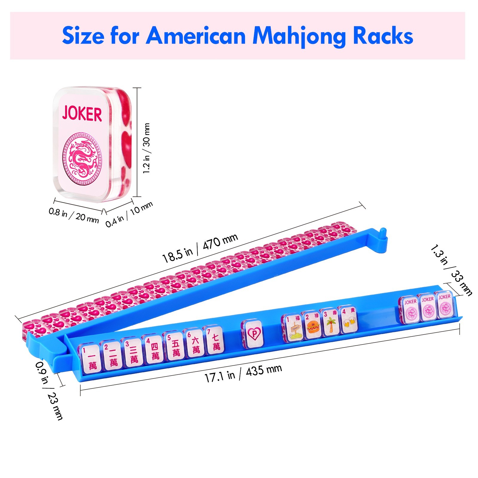 4 Pack Acrylic Mahjong Racks with Pushers Combo, All-in-One Tile Pushers, Blue