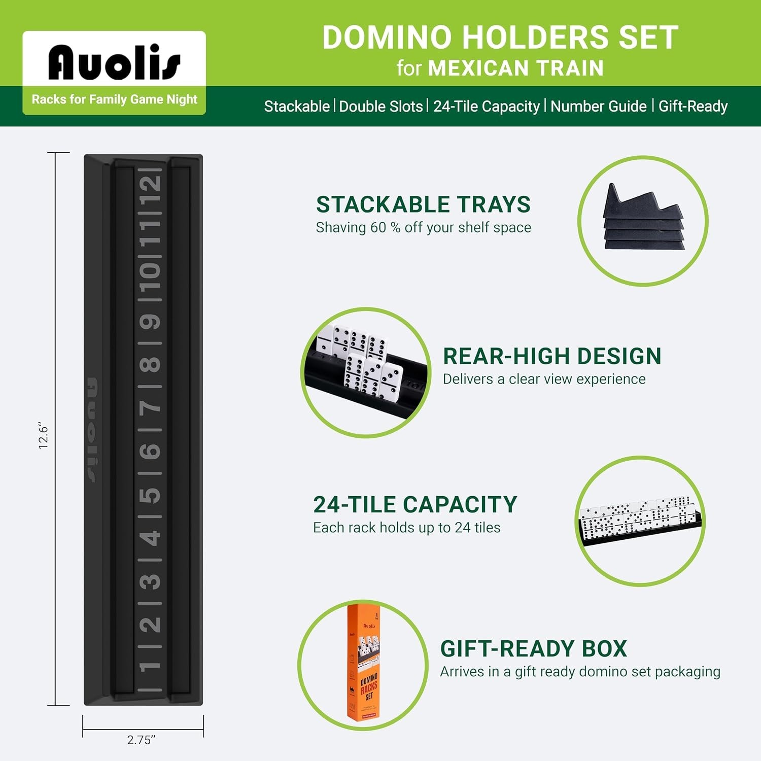 Domino Holders for Mexican Train, Set of 4 Stackable Trays, 24-Tile Capacity …