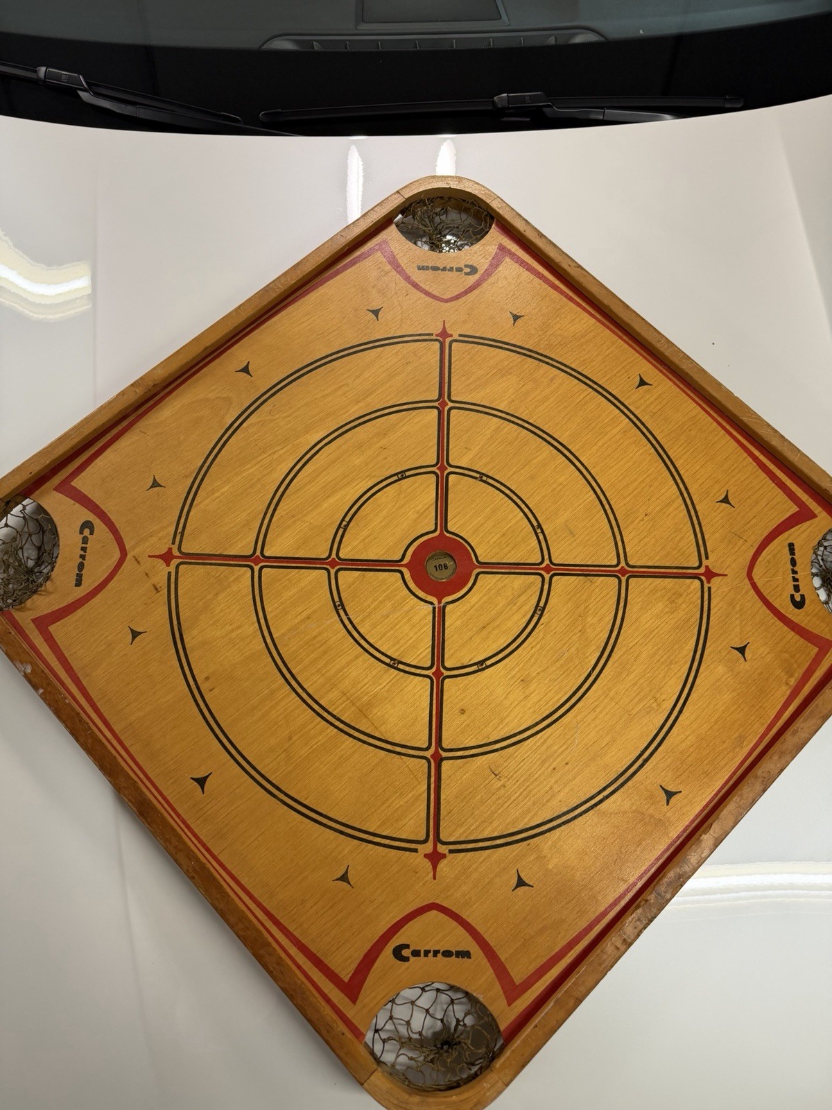 Vintage Carrom 2 Sided Game Board 28″ x 28″ With original 64 Page Rule Book 1963
