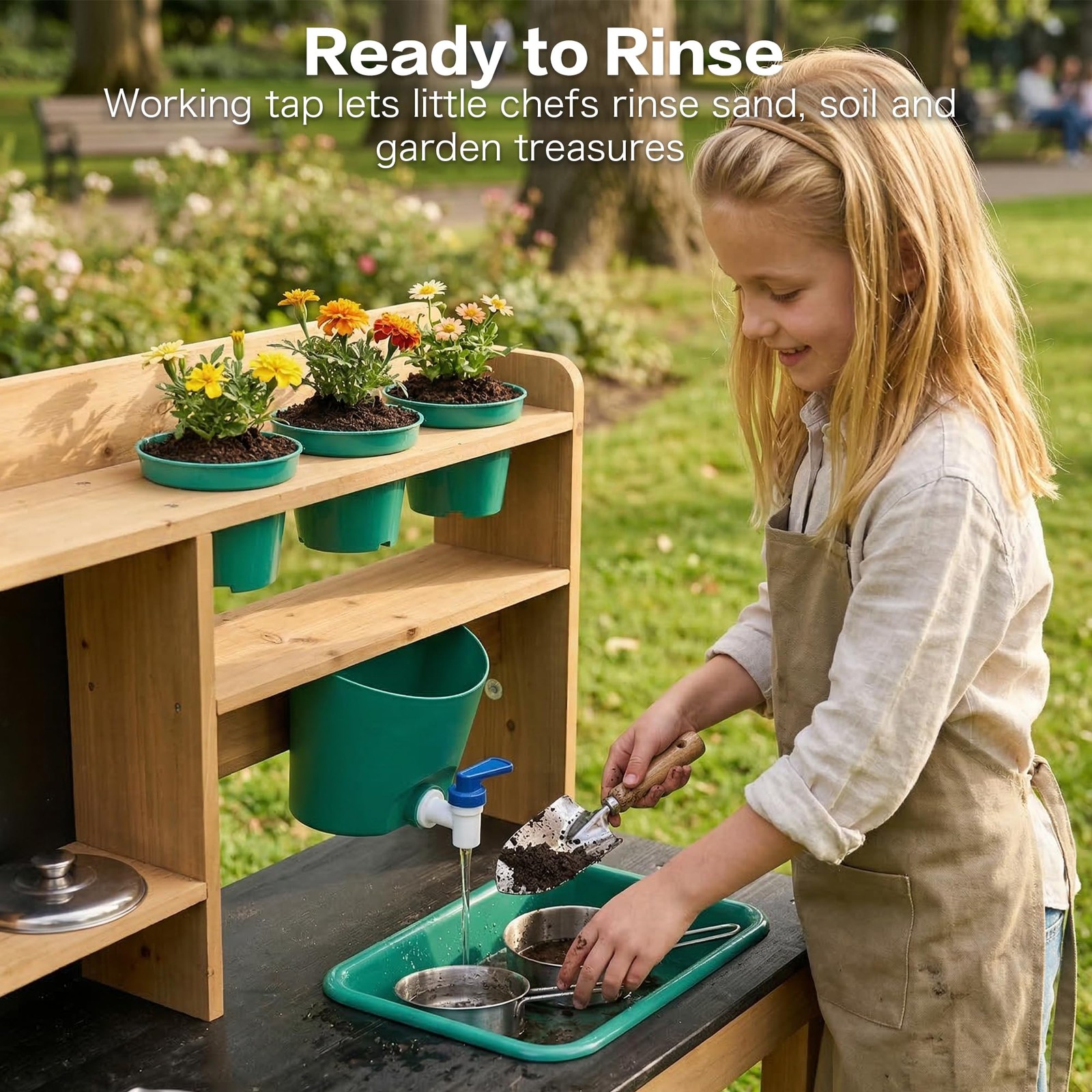 Mud Kitchen Wooden Outdoor Play with Working Faucet Water Tank saipo018 Kids