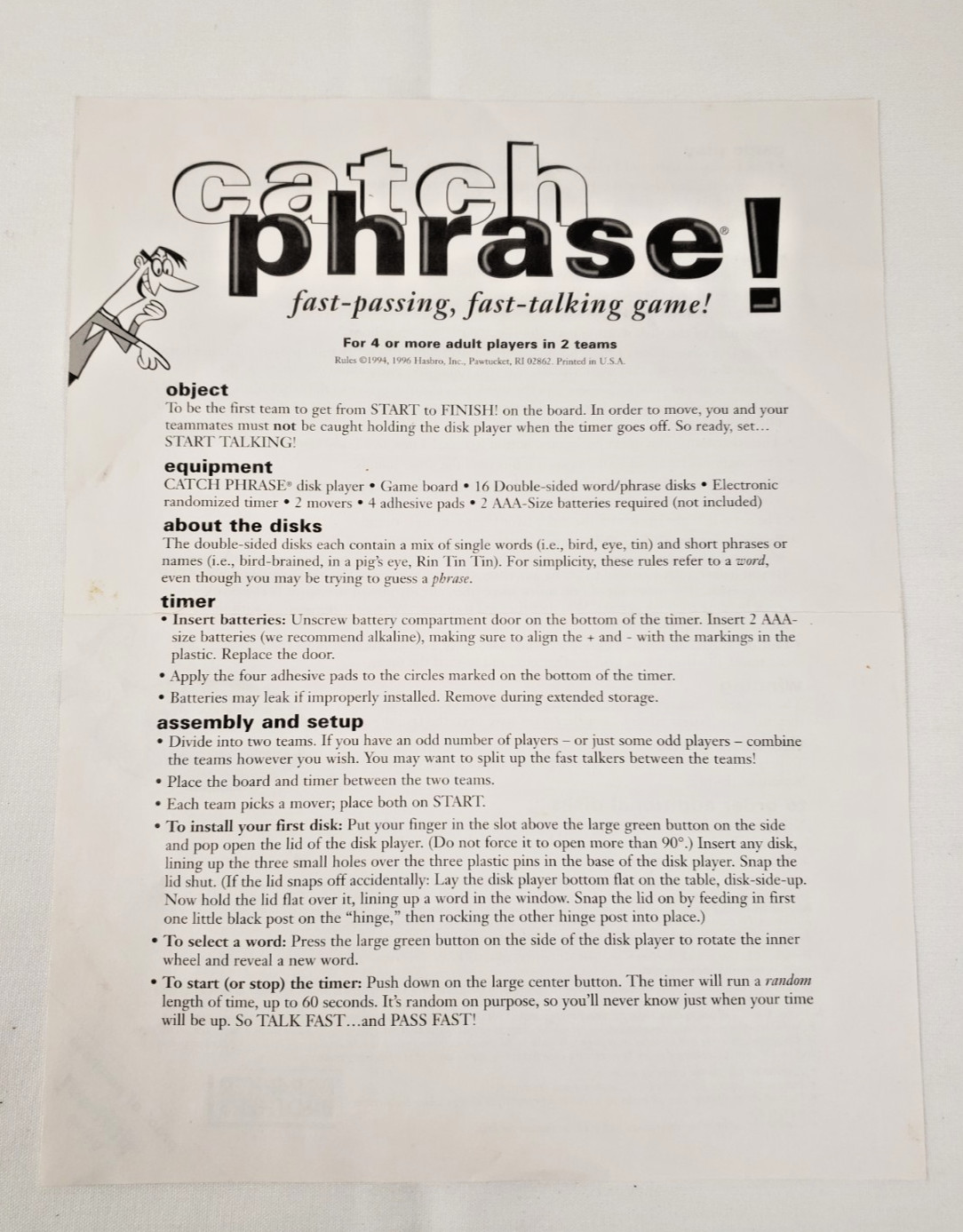 Parker Brothers Catch Phrase! Party Board Game 1994 Original Edition Parts Only