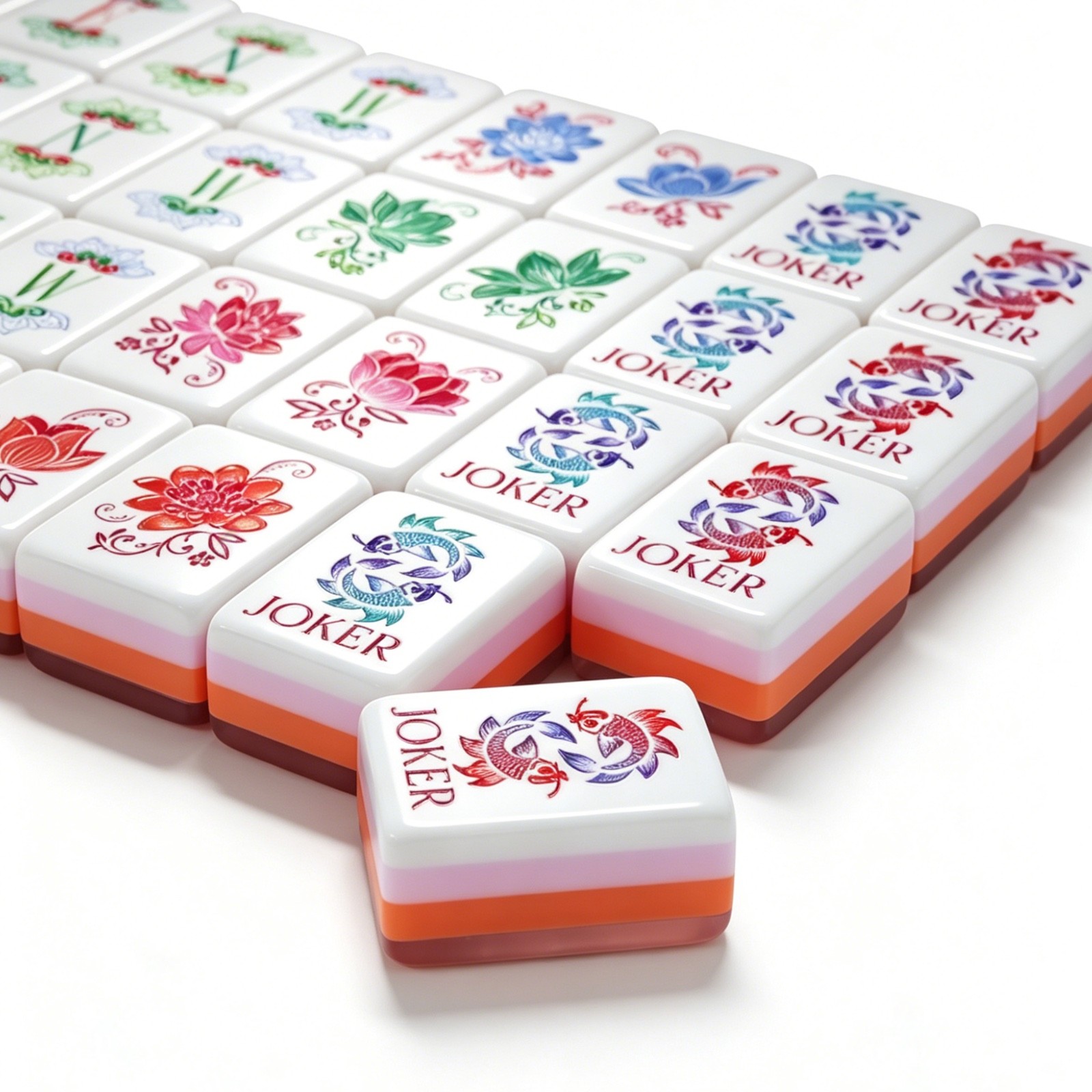 American Mahjong Game Set, 160 Pearl Pink and Orange 4 Layered Mahjong Tiles