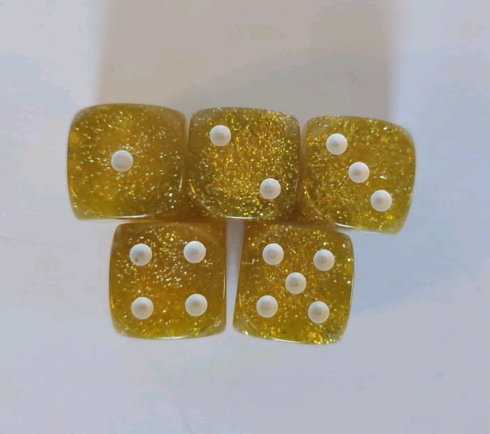 Yahtzee Deluxe Edition 1997 Gold Sparkle Replacement Dice Complete Set Of 5
