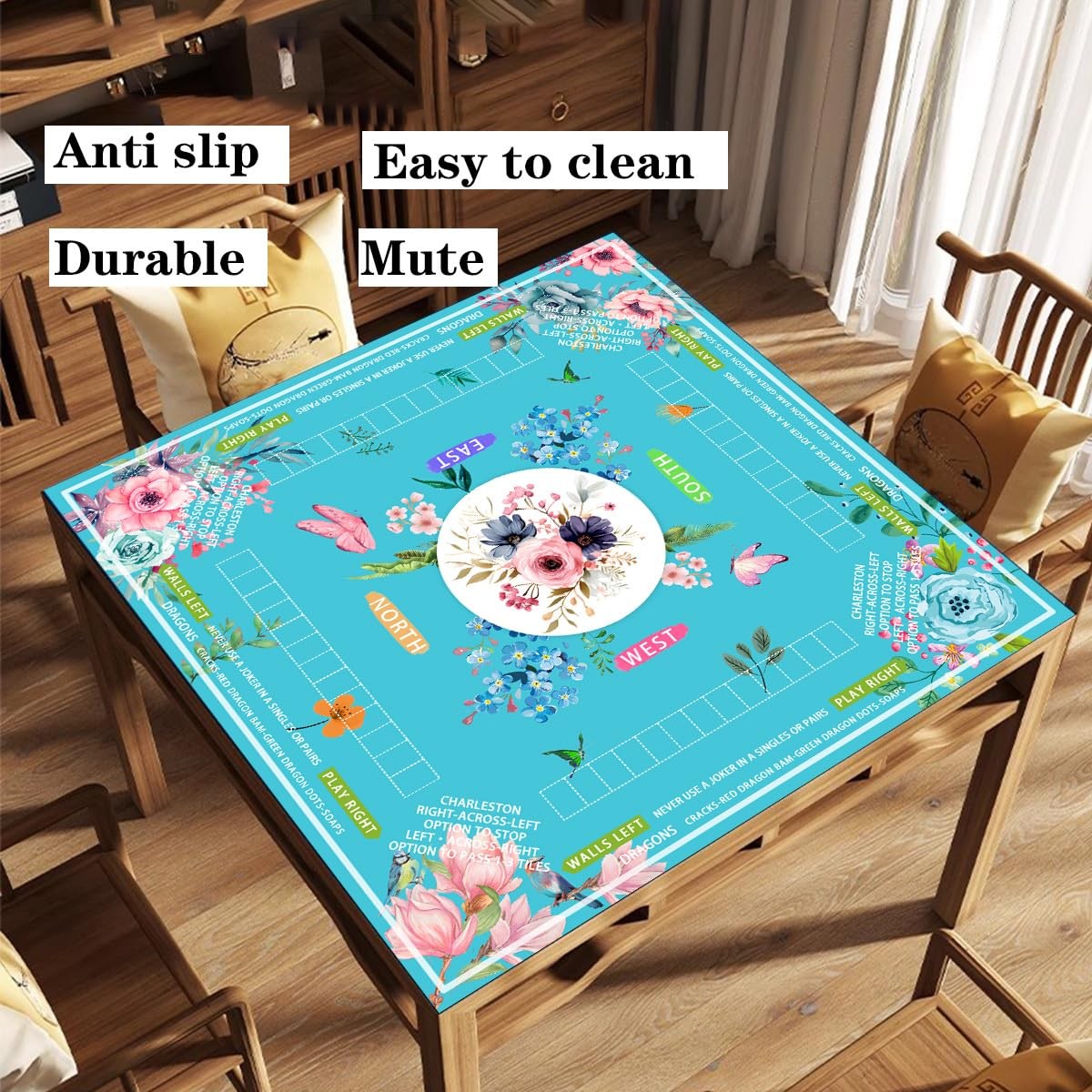 American Mahjong Table Mat 31.5 Inch Light Blue Drawstring Bag Included