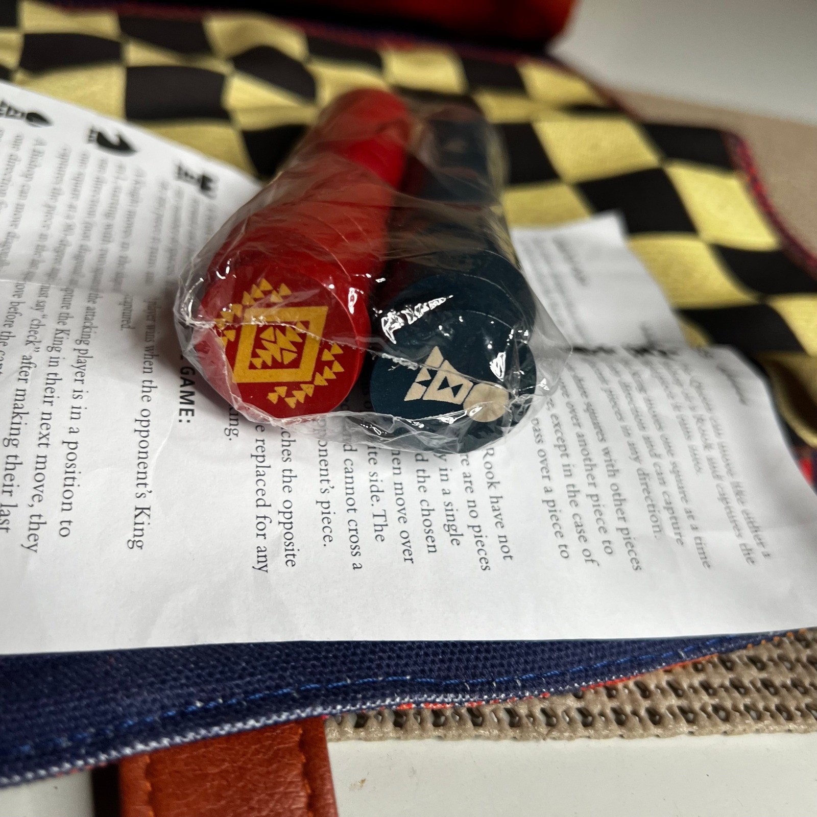 Pendleton Travel Chess & Checkers Set Roll-Up Canvas Board Game Blue Red NEW