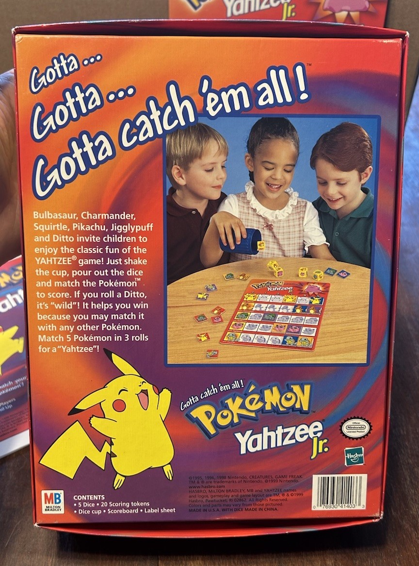Pokemon Yahtzee Jr. – Milton Bradley Hasbro – COMPLETE Game – Vtg 1999 Nintendo