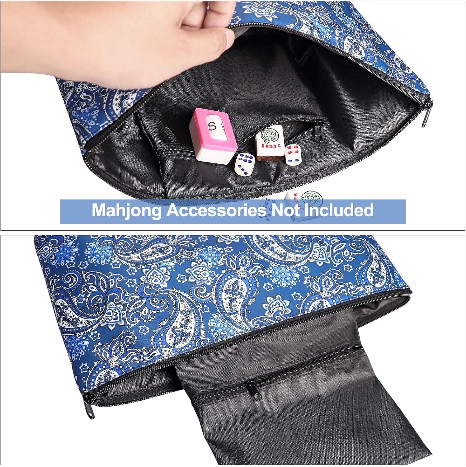 Versatile Mahjong Tiles Bag – Thickened Blue Case for Travelers and Gatherings