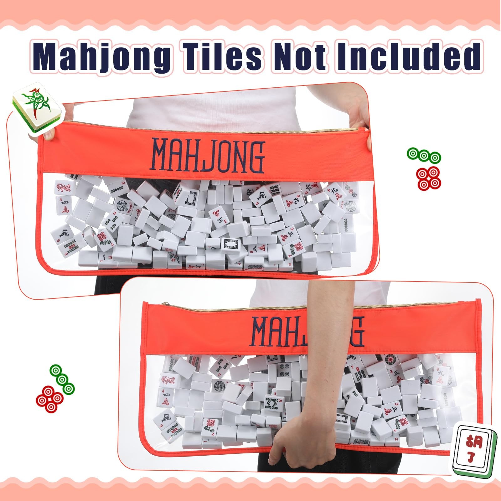 1 PCS Mahjong Bag – Empty Mahjong Tiles Bag Only with Zippered & Letters, Cas…