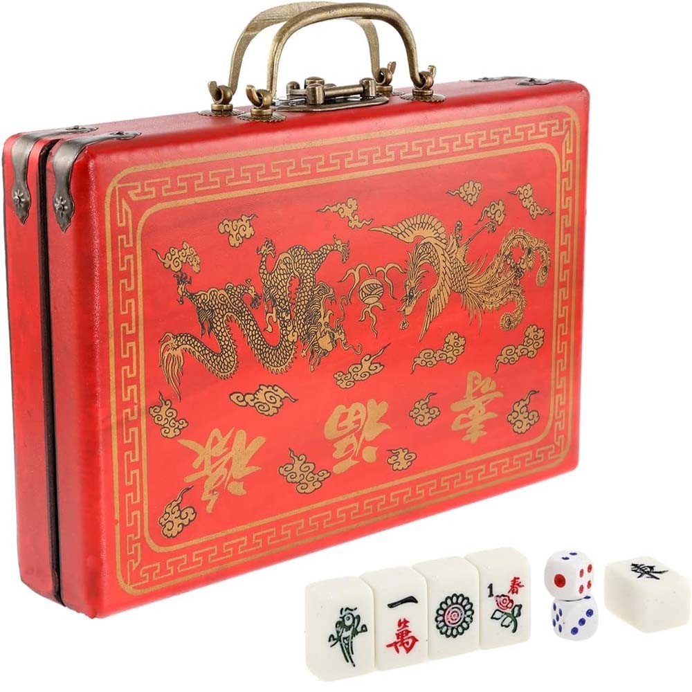 Vintage Chinese Mahjong Set Traditional 144 Tiles Mah-Jong Game Set Case Box
