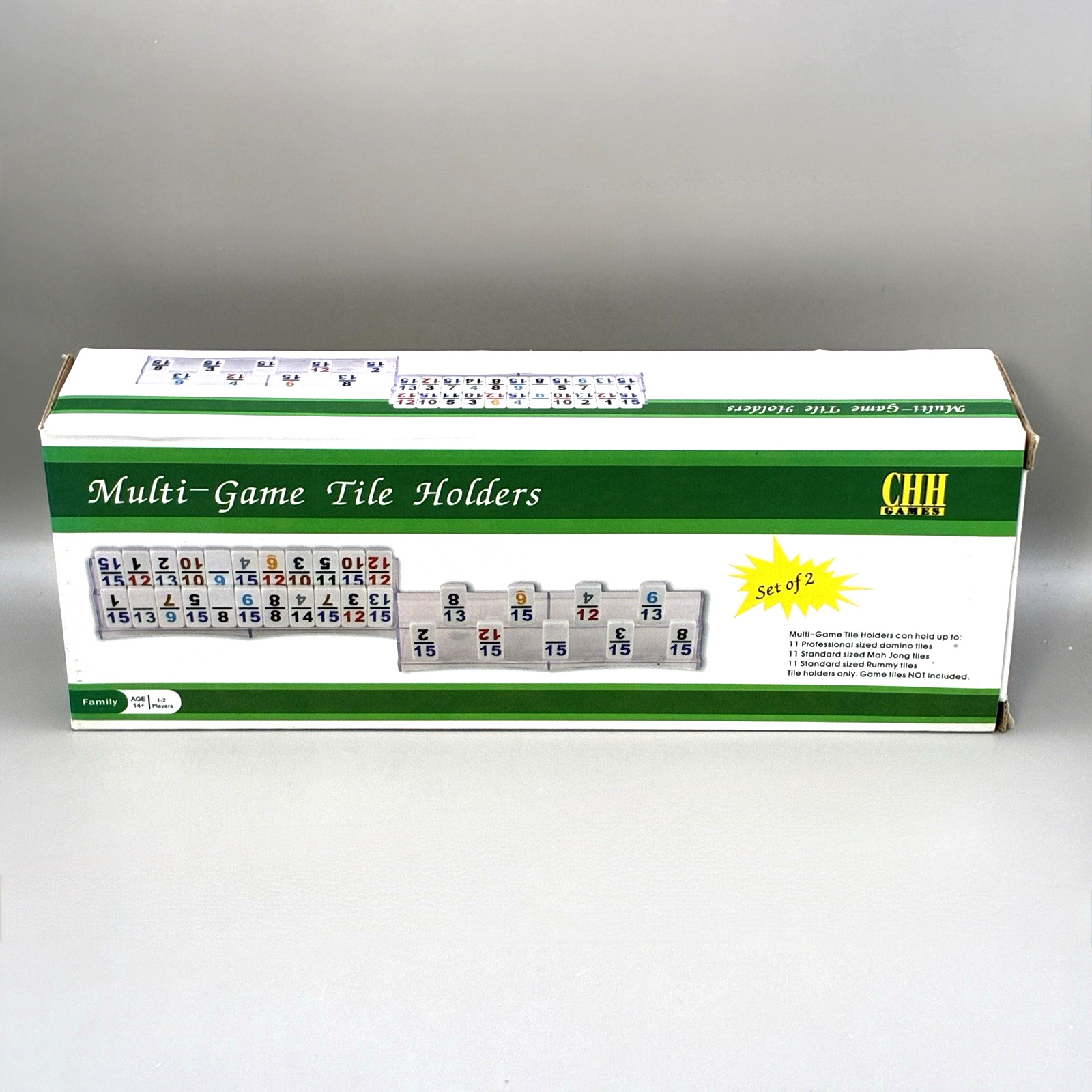Rummy Mah Jong Tile Holder Set of 4 Clear Acrylic Trays Domino Racks NEW IN BOX