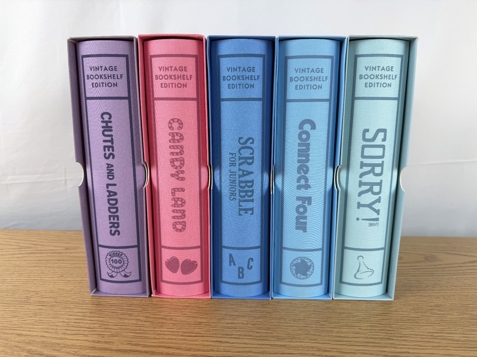 WS Game Company Linen Vintage Bookshelf Game 5 pack with Scrabble Jr Open Box