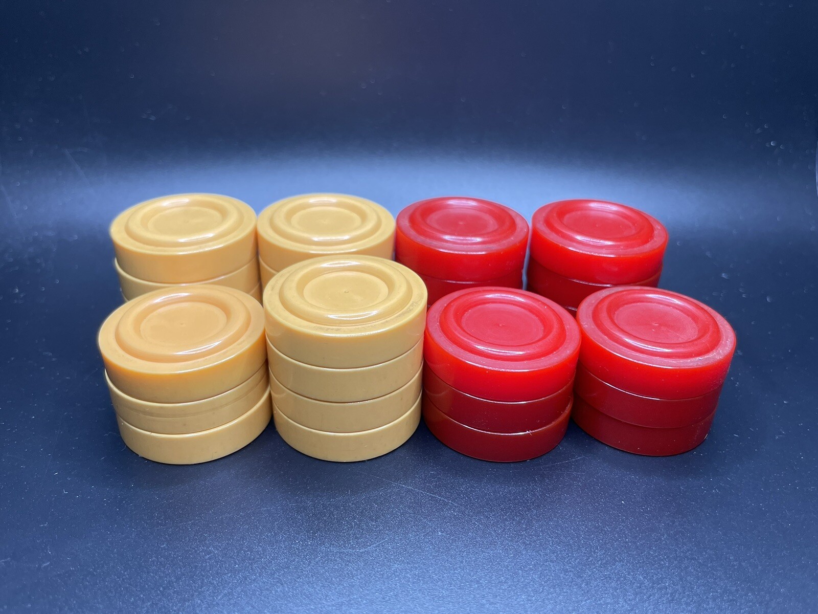 29 Vintage Bakelite RED & CREAM Backgammon Checker Pieces Set (1 missing)