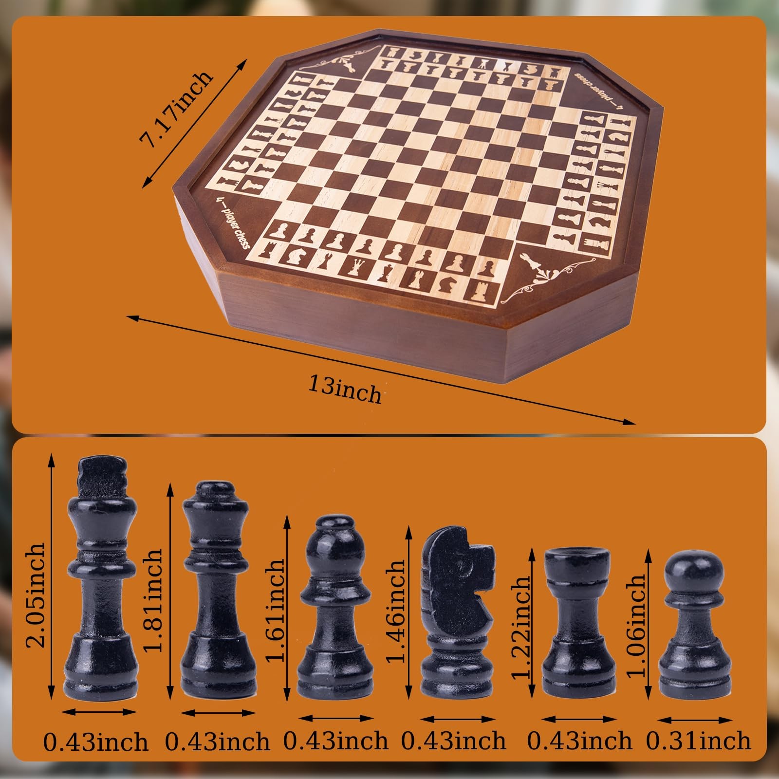 3 or 4 Player Wooden Chess Board Game Set, Chess Game,IQ Game, A Chessboard w…