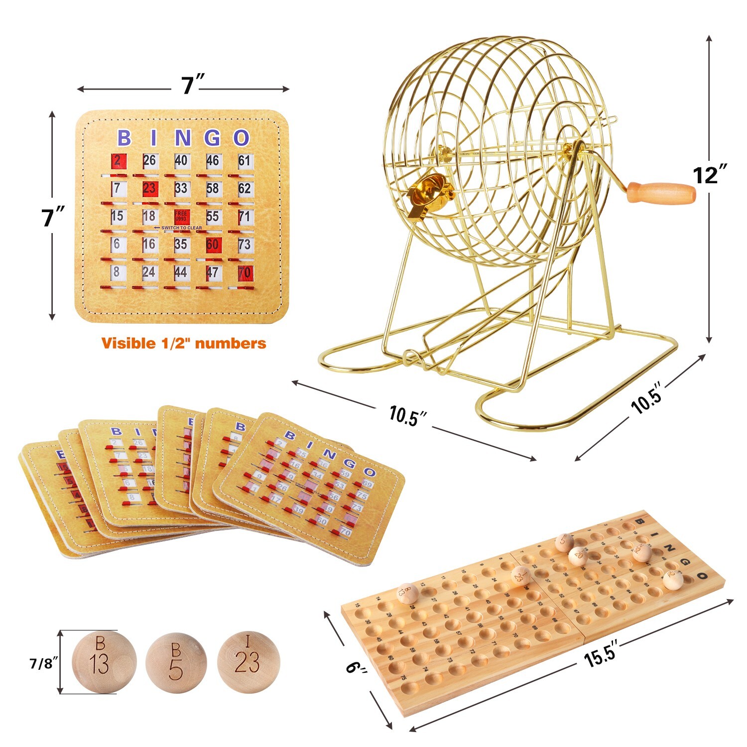 Deluxe Bingo Game Set w/Bingo Cage, Bingo Balls, Board, 10 Shutter Bingo Cards