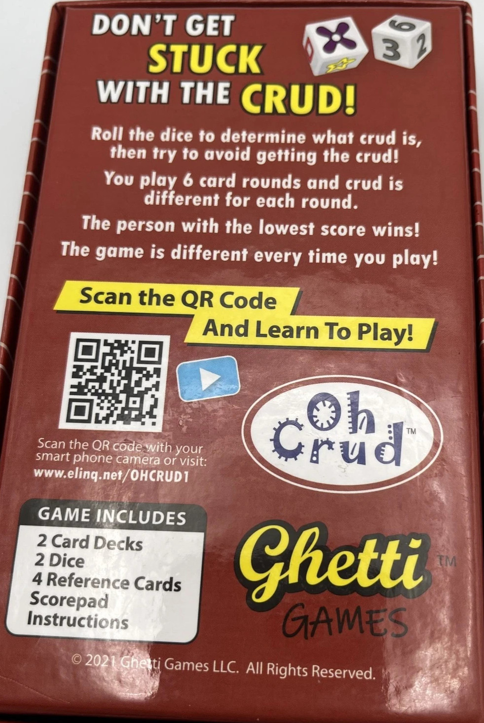 Oh Crud Card & Dice Game Strategy Card Game Fun Ghetti Games COMPLETE & MINT!