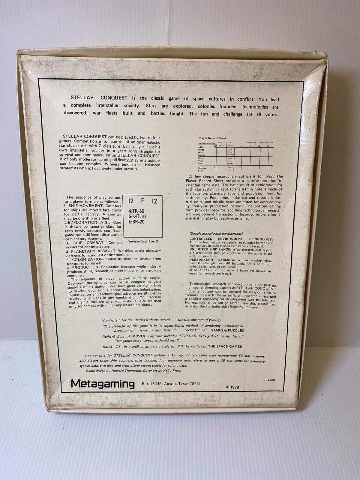 Metagaming Boardgame Stellar Conquest 1979 Unpunched