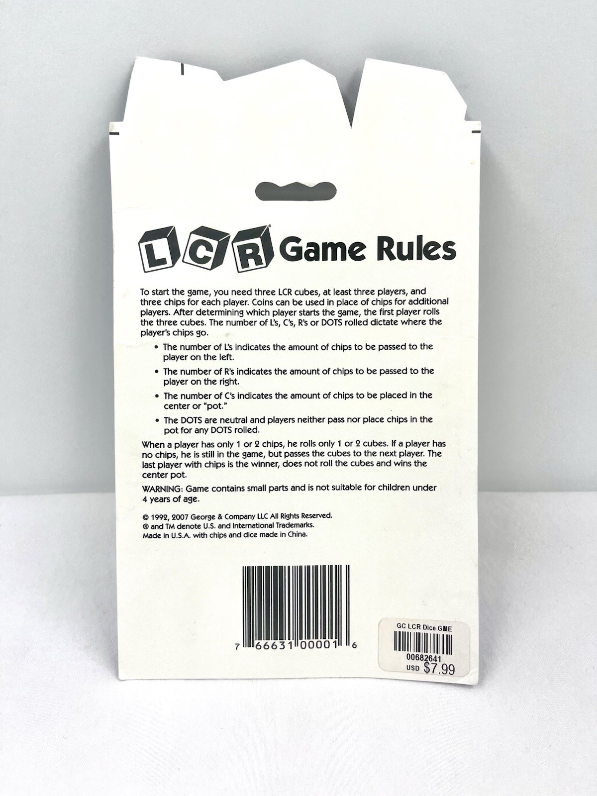 LCR Left Center Right Dice Game New 2007 George & Company Classic Party Game
