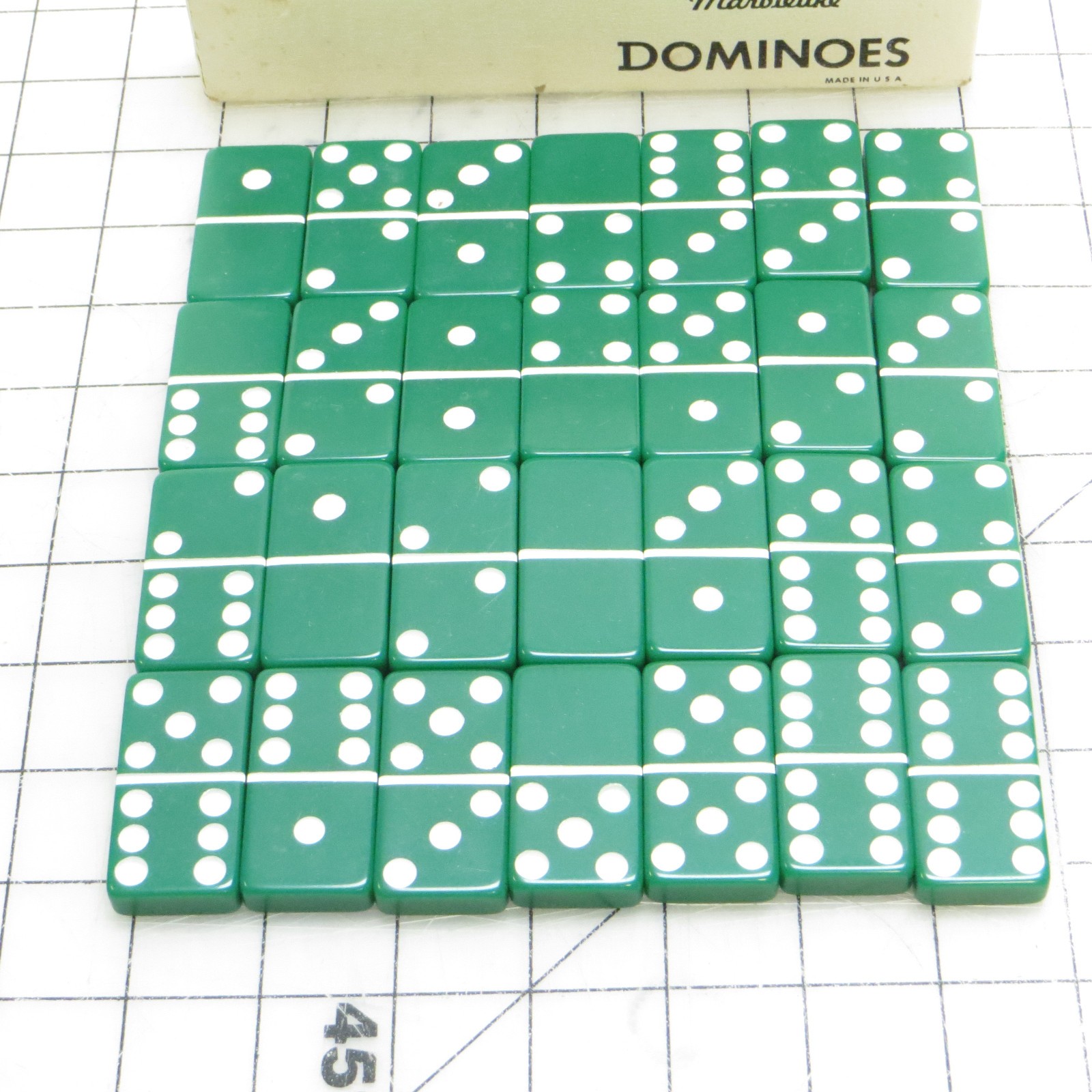 Vintage Puremco MarbleLike Green Standard Dominoes Set of 28 & Box – Made in USA