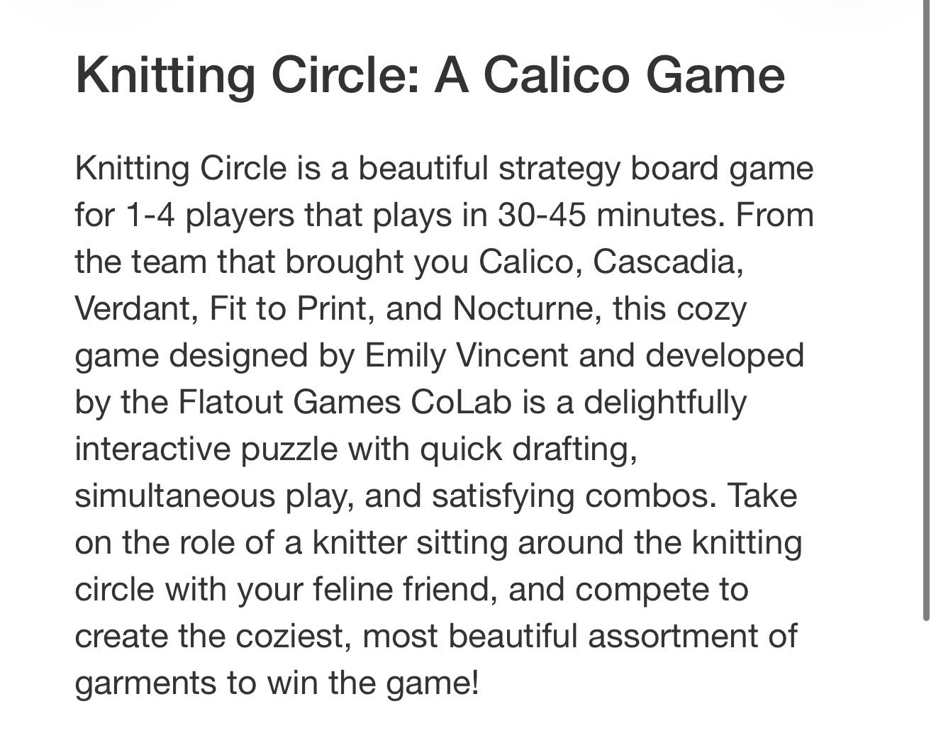 Knitting Circle A Calico Puzzly Game Calico Cats Yarn Cozy Knits | 1-4 players