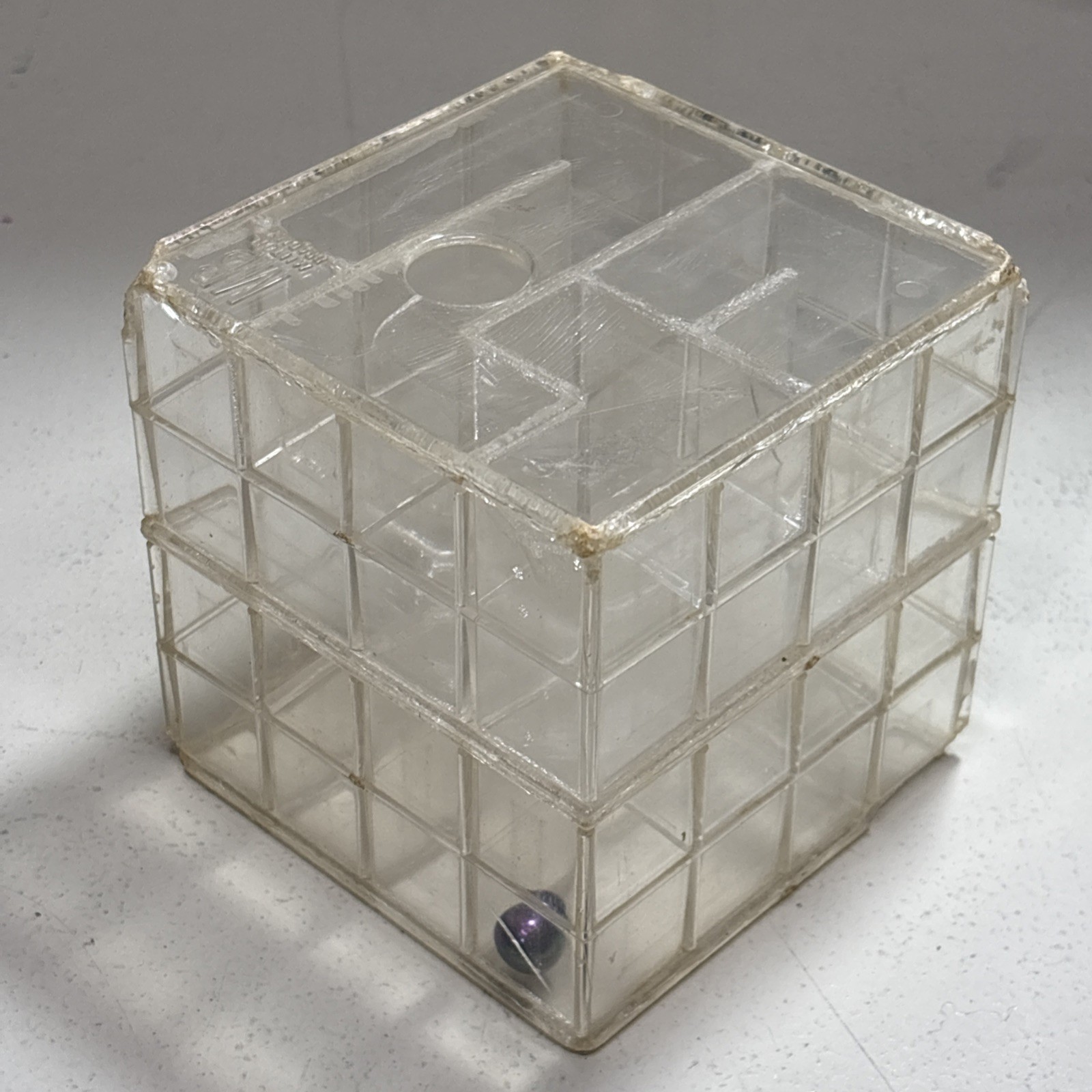1960’s Milton Bradley Try-It Puzzle Maze Box Game 4″ Cube Vintage w/marble Works