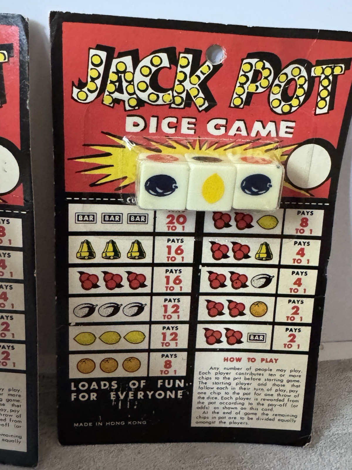 Lot of 2 Vintage Jack Pot Casino Dice Game Carded Set Made in Hong Kong