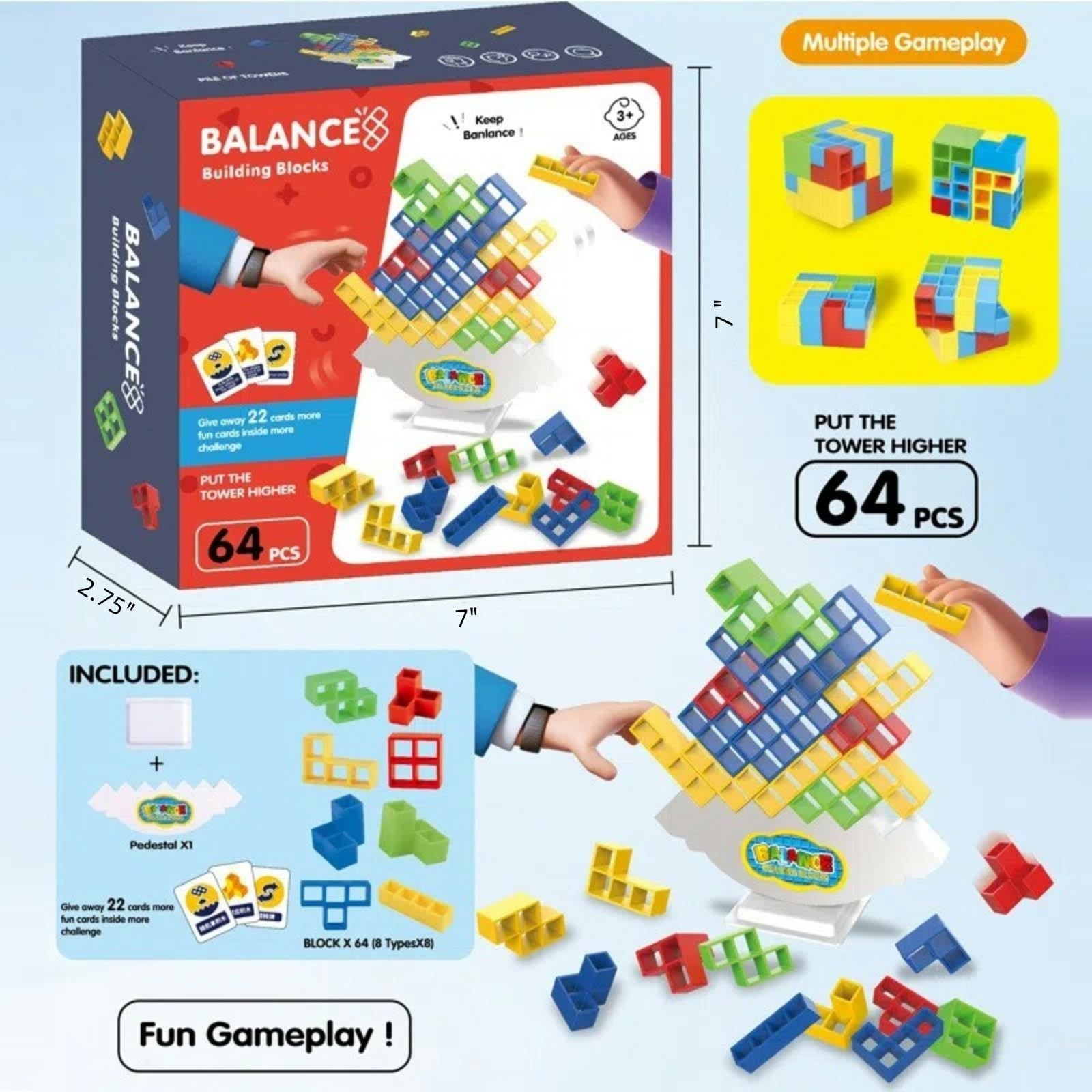 Giant 64 Pcs Stacking Tower Game with 22 Cards – Family Party Fun All Ages