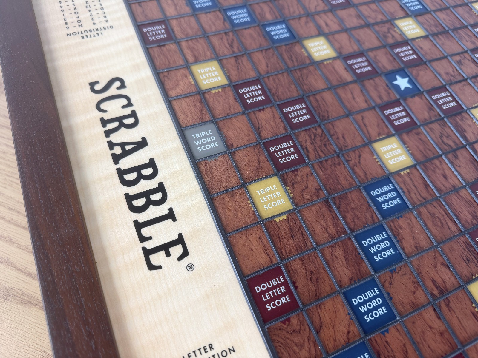 Scrabble Heirloom Edition with Rotating Solid Walnut Cabinet Turntable Open Box