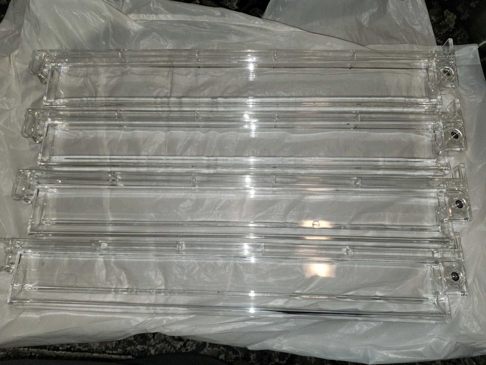 CAYOULR Mahjong Racks with Pushers Set of 4 Clear Acrylic Tile Racks Open Box