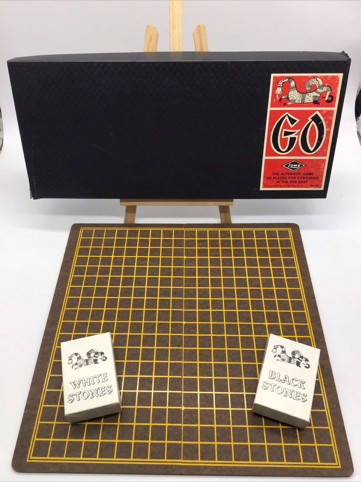 Vtg 1950s Lowe No. 111 Go Game Folding Board B&W Stones Pre-owned Nice FREE SHIP