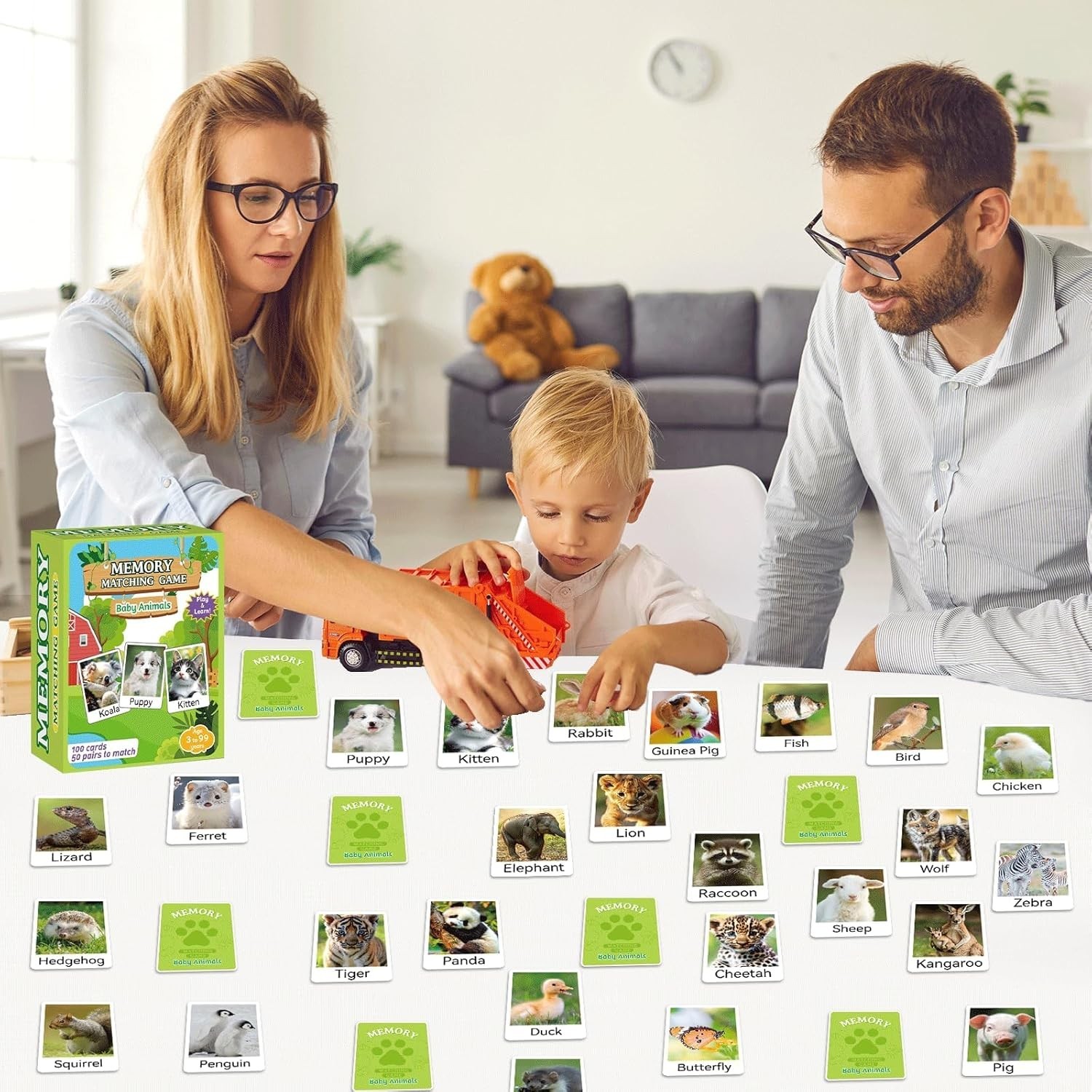50 Pairs Memory Matching Game Animal Babies Concentration Memory Card Educati…