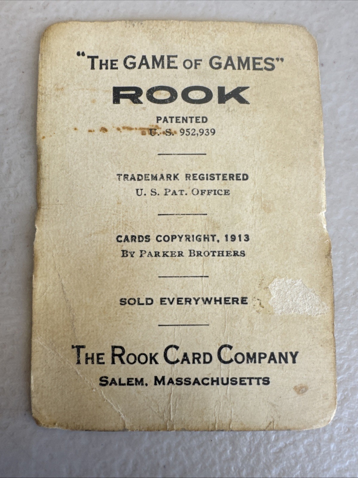 1913 Rook Rules Card – Parker Bros Raven Back – Original (Single Card)