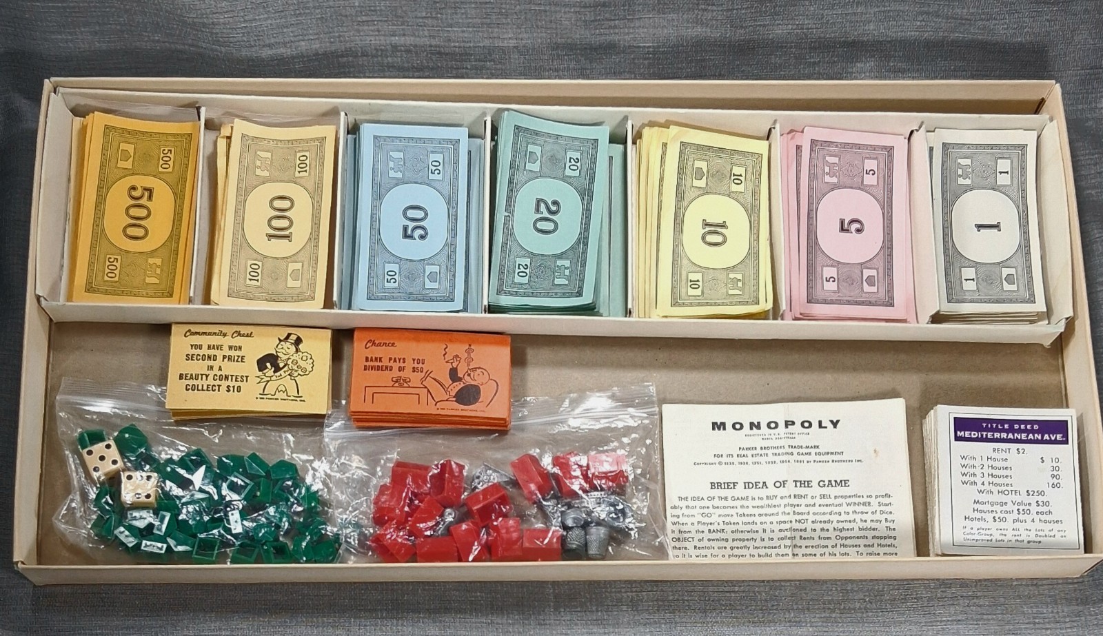 VINTAGE 1961 MONOPOLY GAME PARKER BROTHERS USA REAL ESTATE TRADING COMPLETE