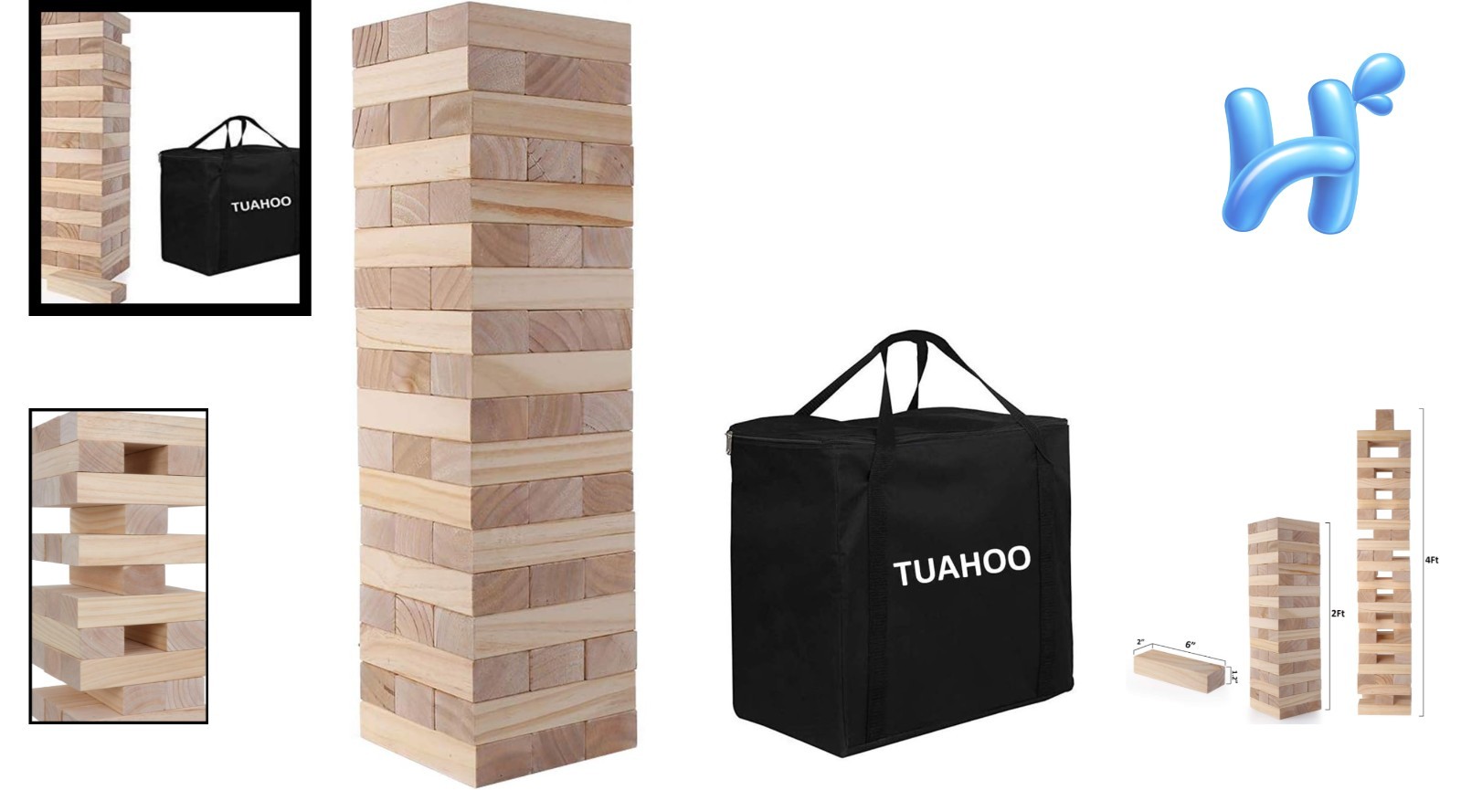 Classic Wooden Giant Tumble Tower Blocks: Portable Stacking Game for All Ages
