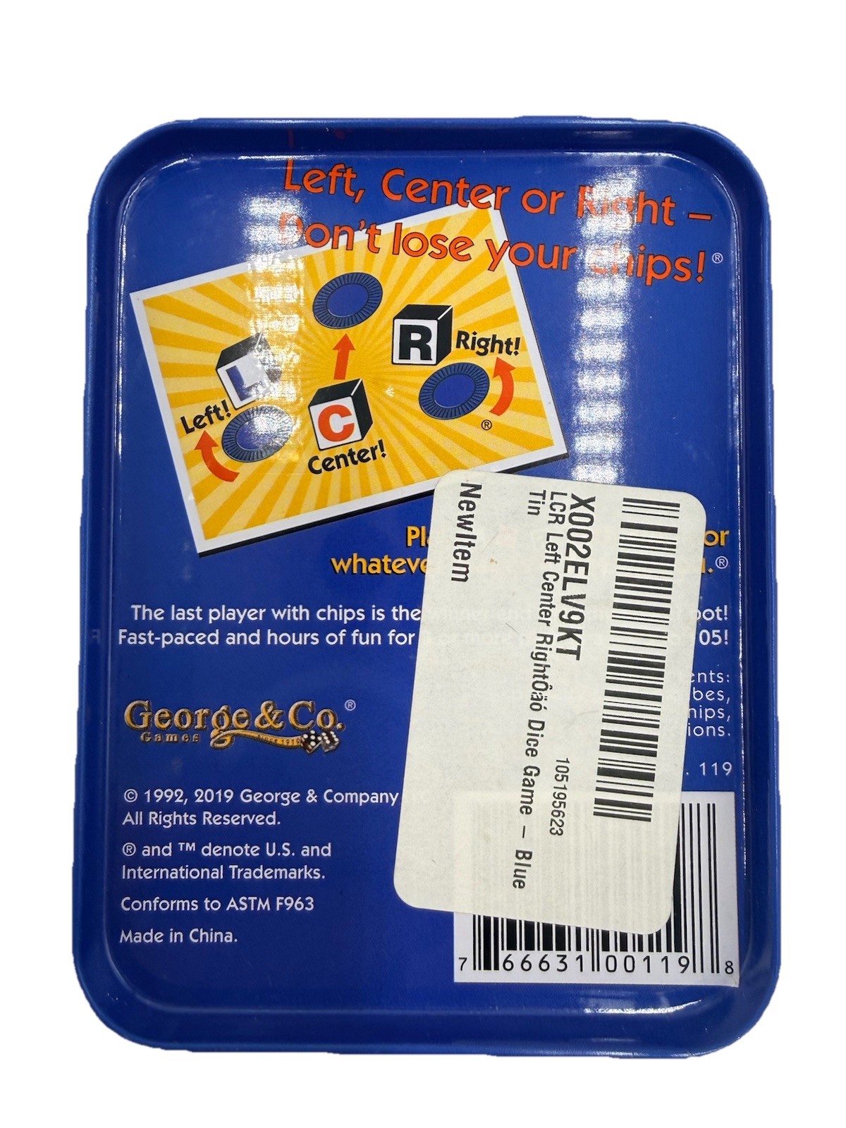 The Original LCR Left Center Right Dice Game Blue Tin George & Company
