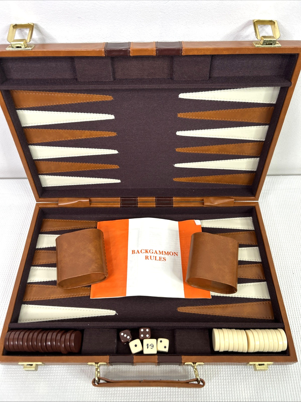 Backgammon Complete Set & Instructions Brown Briefcase VGUC Family Game Night